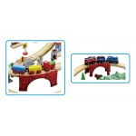 Set trenulete Mountain Rock Town cu circuit montan si tunel dublu Rail Road 100 piese din lemn
